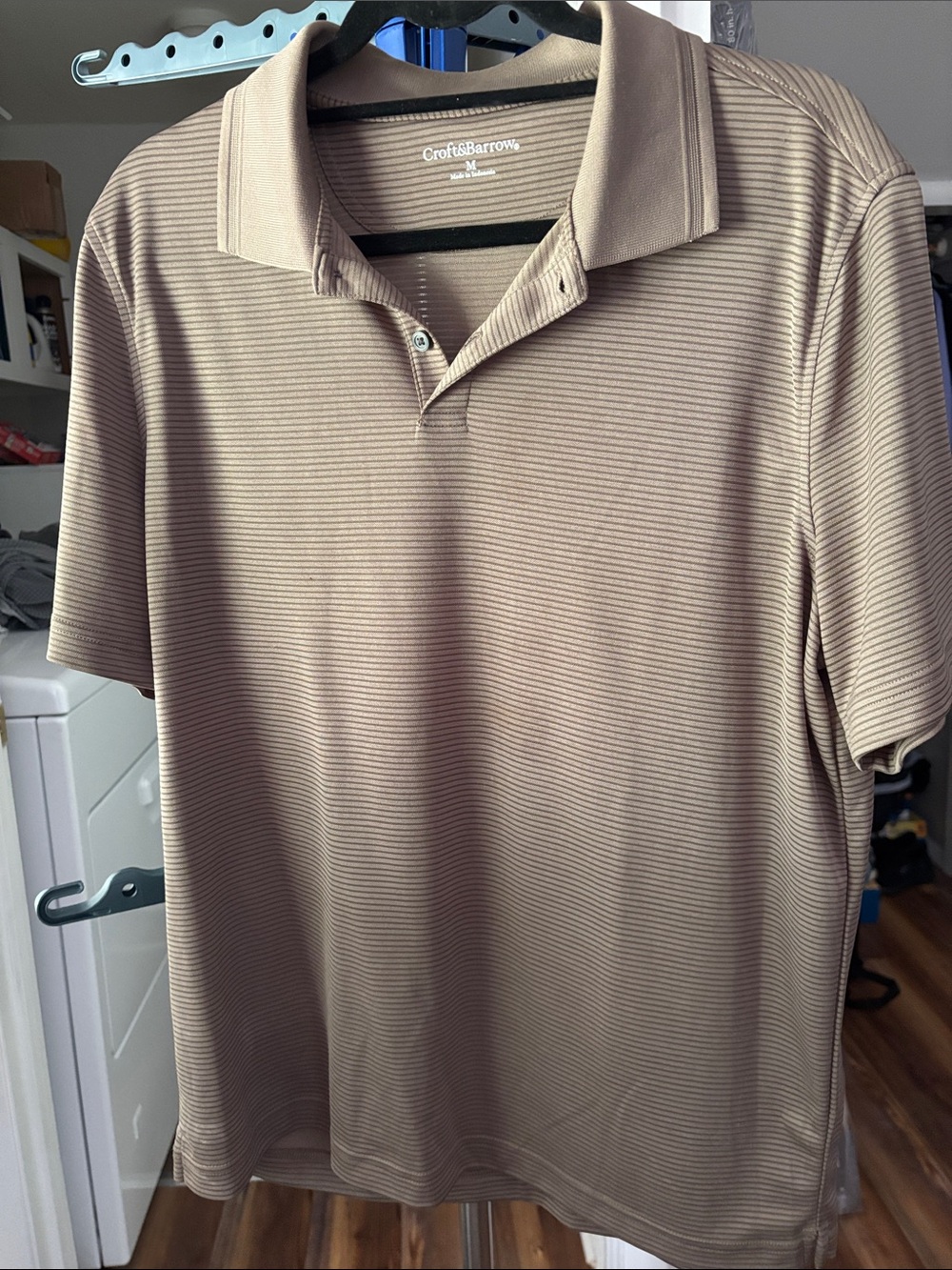 croft & barrow Men's Short Sleeve Polo in Light Taupe Stripe